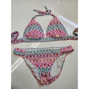 Victoria's Secret‎ Swim The Plunge Halter Bikini XL top LG Bottom Padded BEACH
